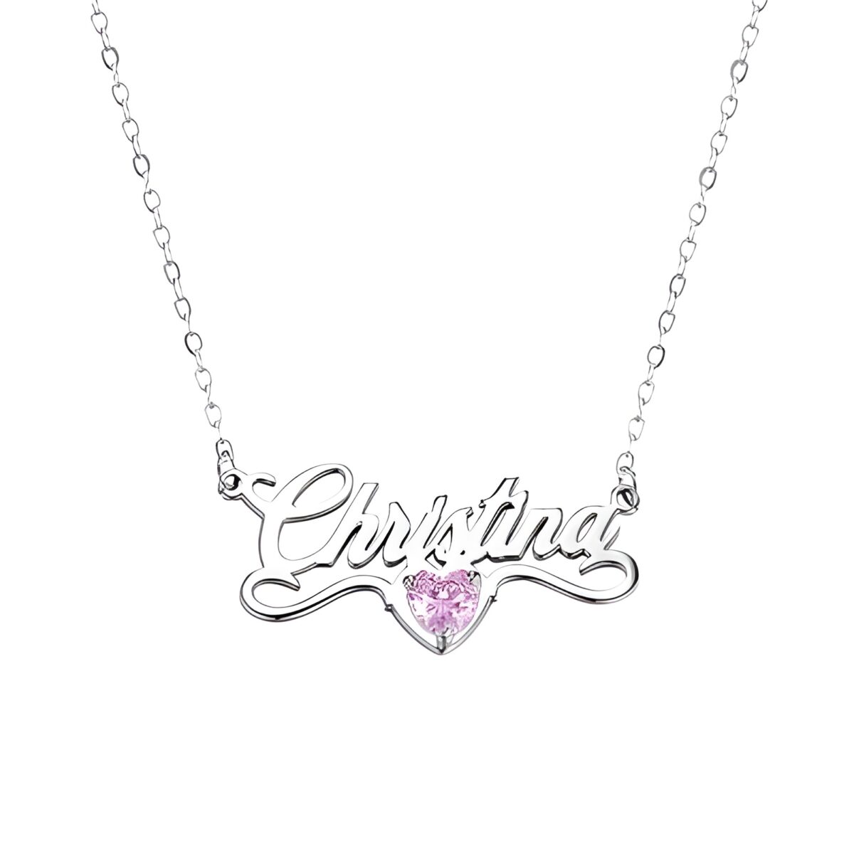 Custom name necklace with heart birthstone for her