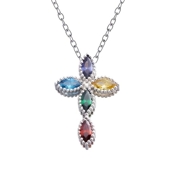 Birthstone cross necklace for her in sterling silver