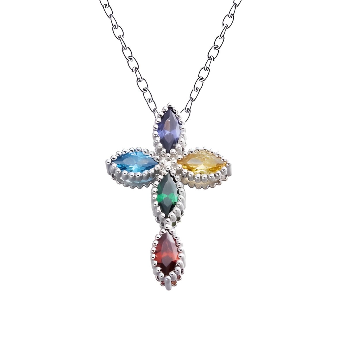 Birthstone cross necklace for her in sterling silver