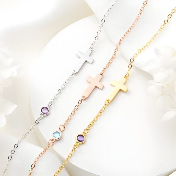Custom birthstone cross bracelet for spiritual journeys
