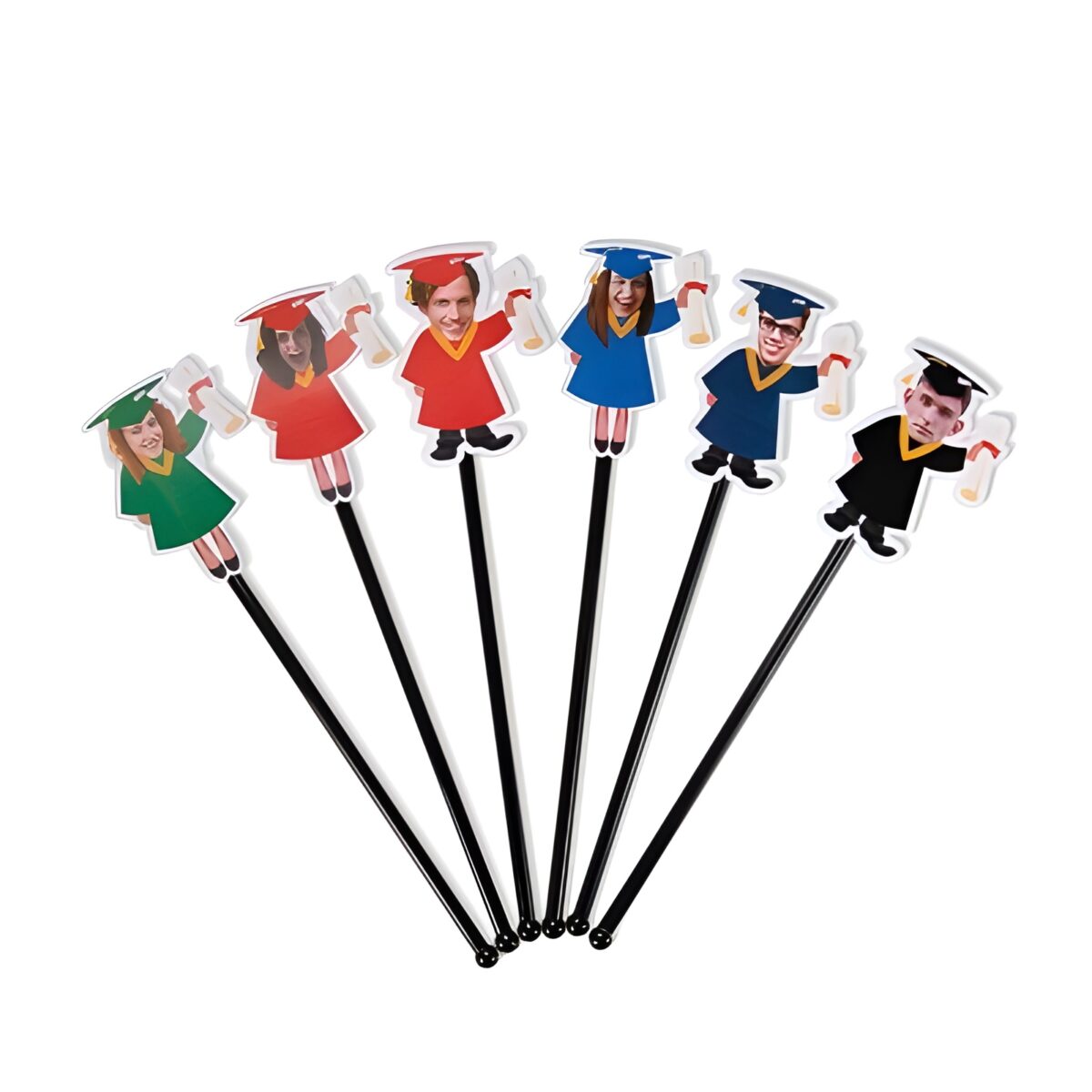 Personalized graduation drink stirrers with custom photos