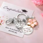 Personalized graduation keychain with clover and flower