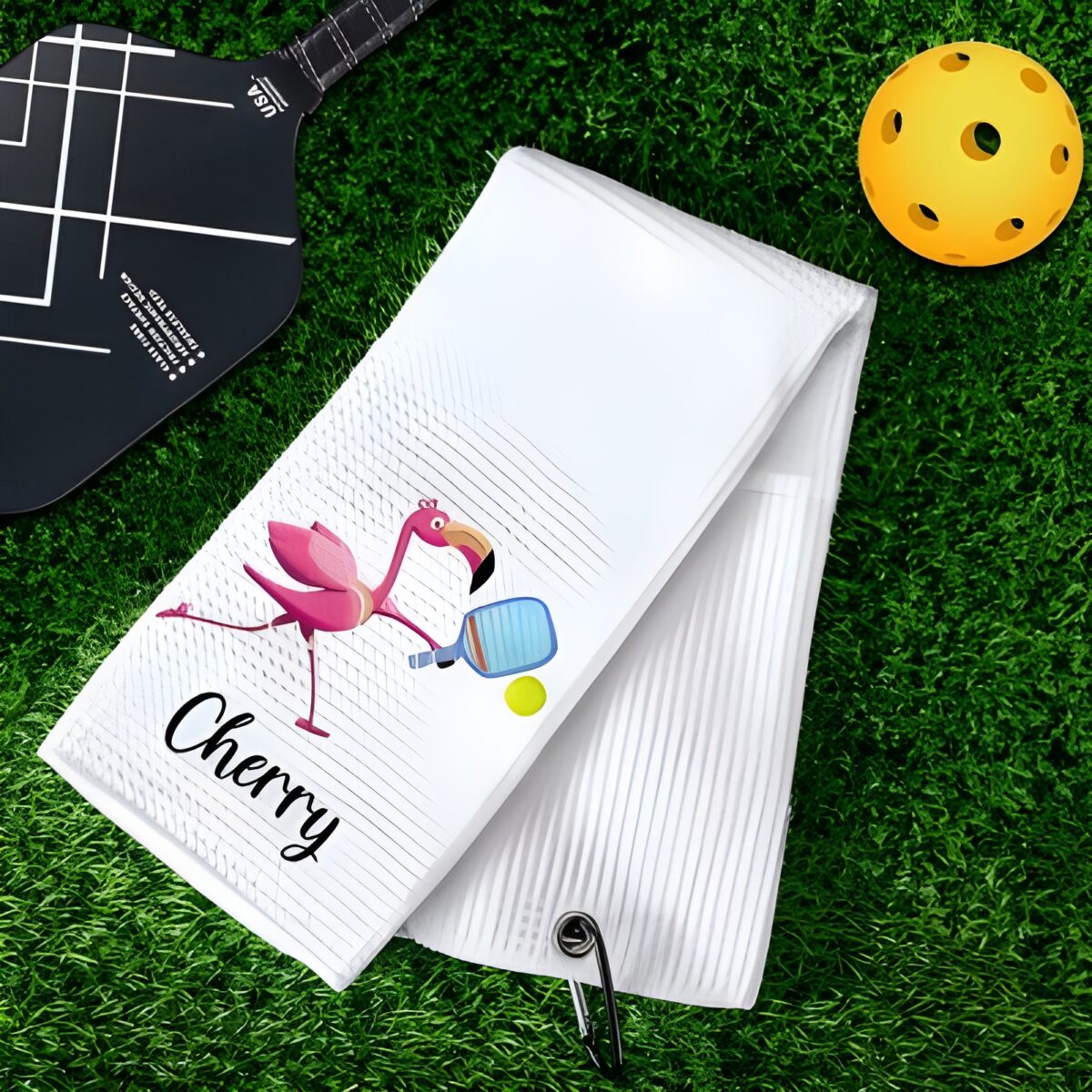 Custom flamingo pickleball towel for passionate players