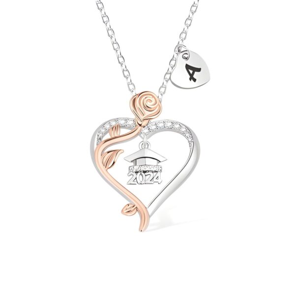 Rose Heart Graduation Necklace with Initial Charm for 2024