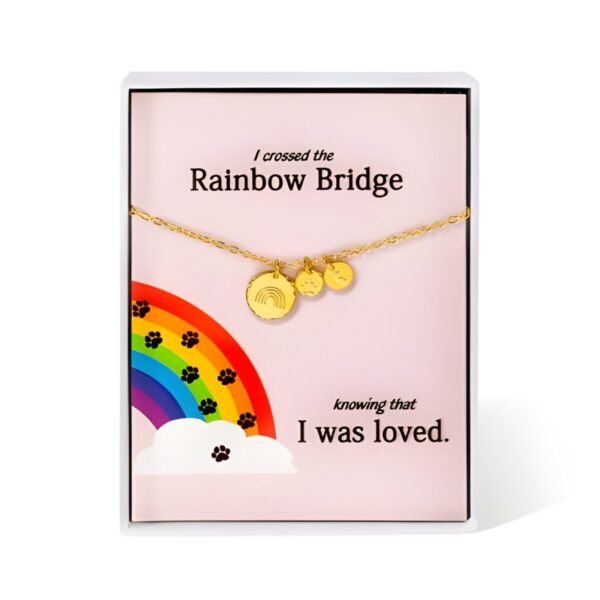 Memorial pet necklace tribute with rainbow design