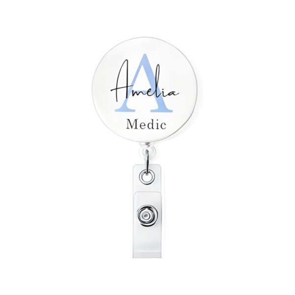 Custom badge reel for professionals with vibrant initials