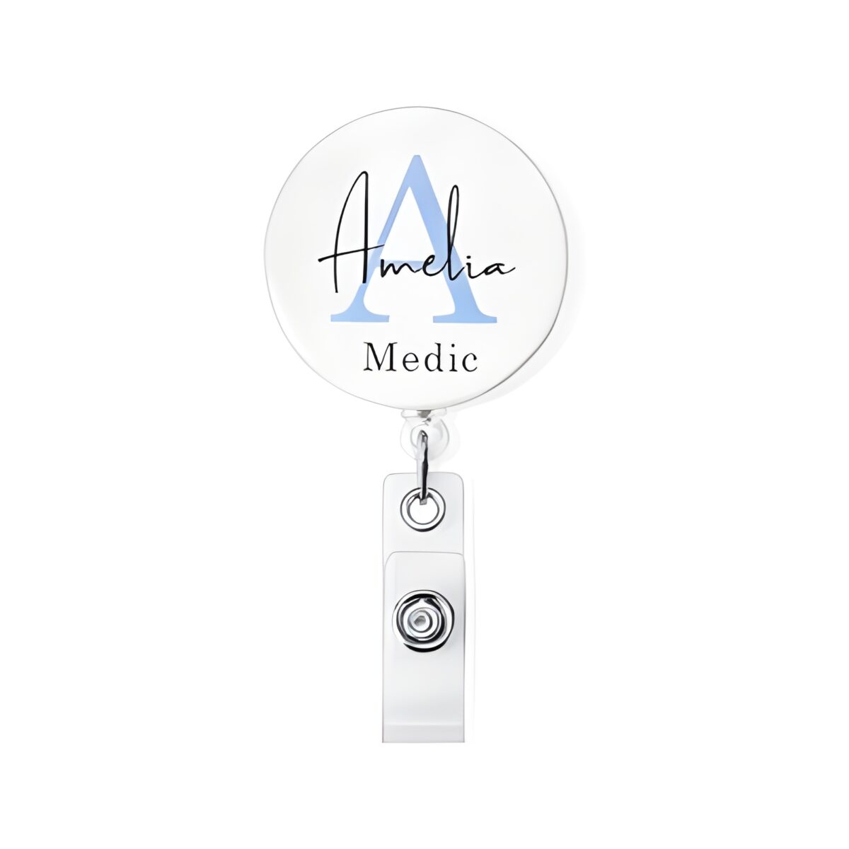 Custom badge reel for professionals with vibrant initials
