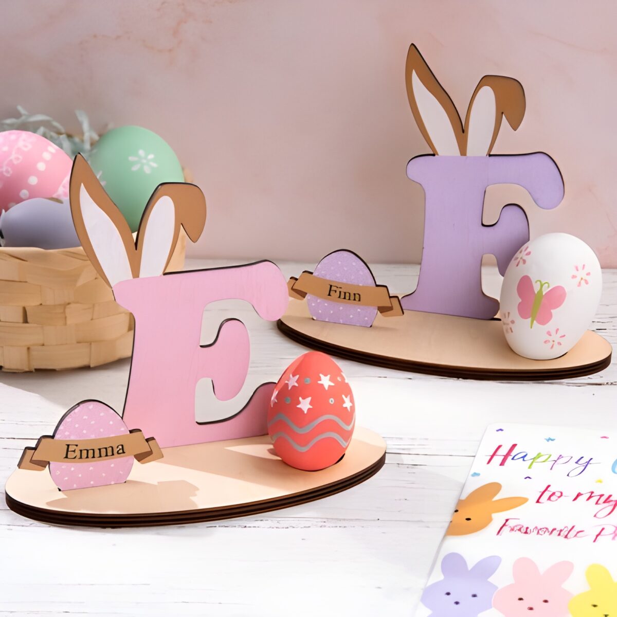 Personalized bunny egg letter holder for Easter decor