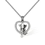 Sterling Silver Cat Heart Pendant Necklace for love