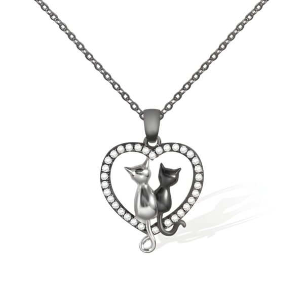 Sterling Silver Cat Heart Pendant Necklace for love