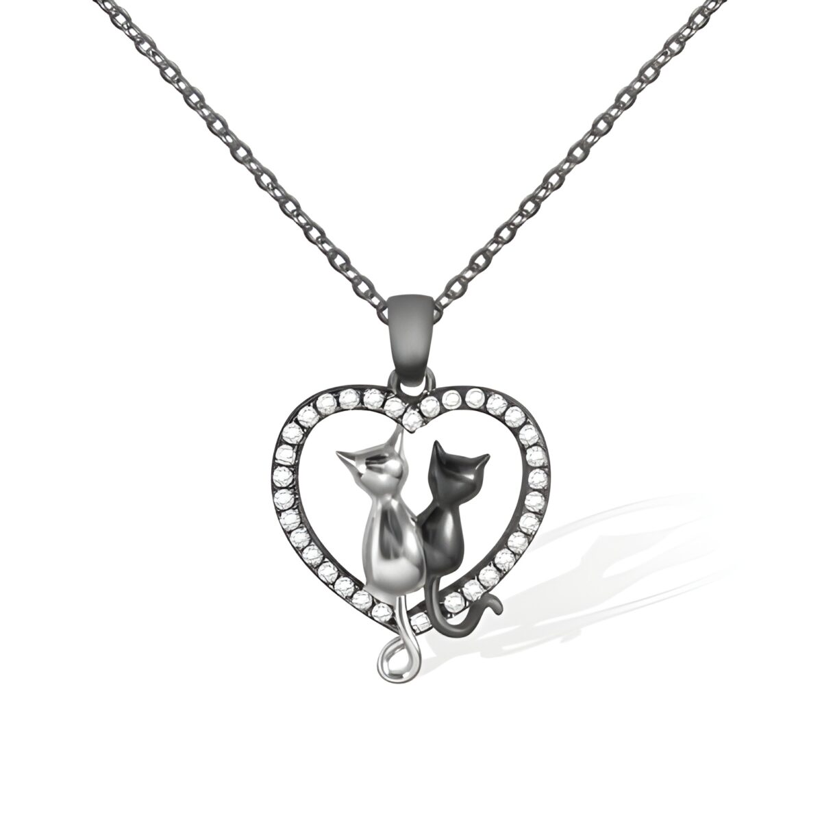 Sterling Silver Cat Heart Pendant Necklace for love