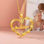 Embrace Their Tiny Steps – Custom Heart Necklace with Baby Feet & Birthstones – For Cherished Moms and Grandmothers - Image 4