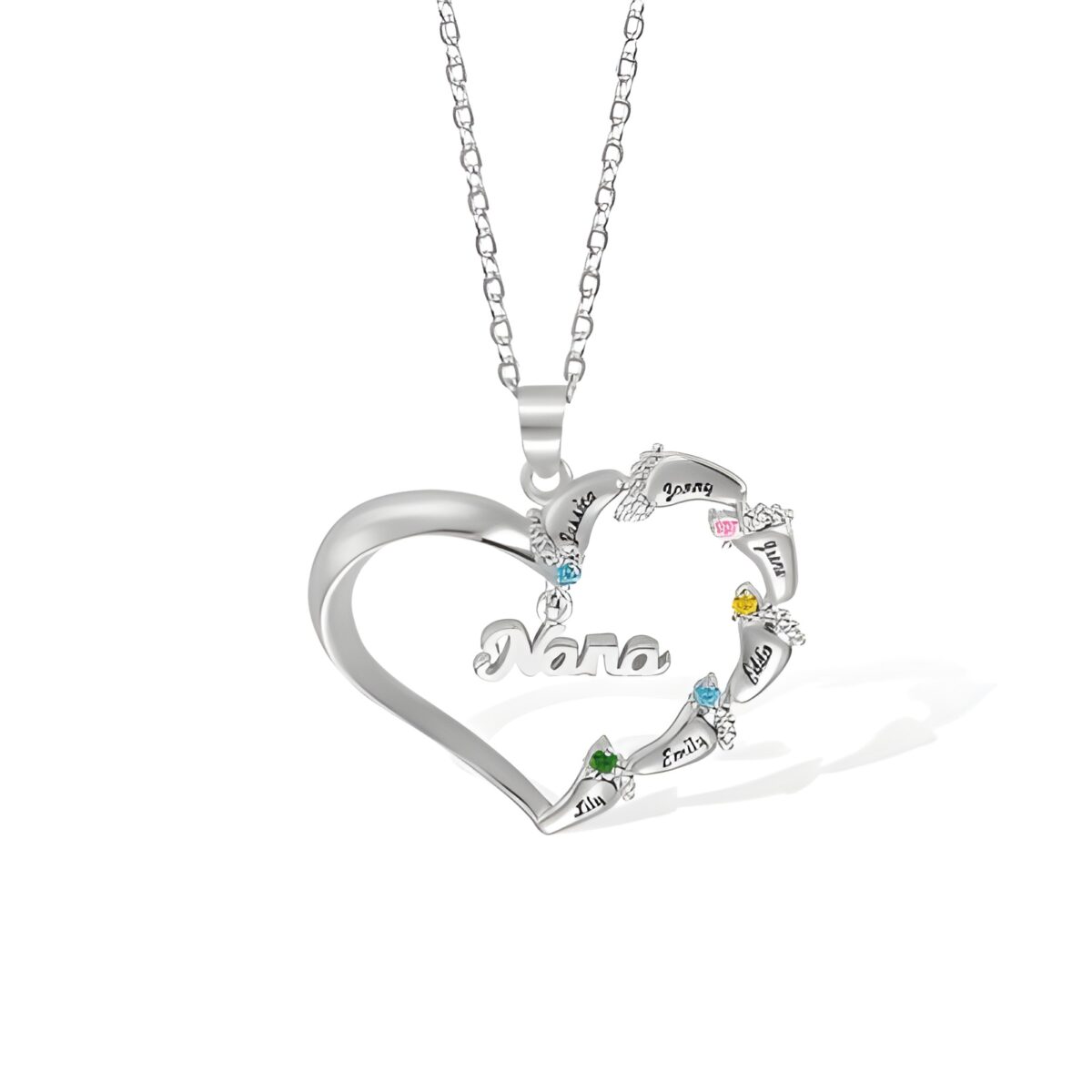 Custom heart necklace with baby feet and birthstones