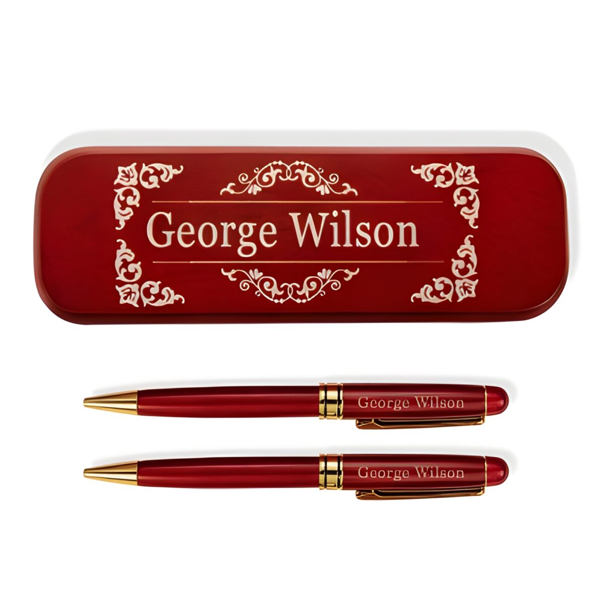 Engraved wooden pen and case set for achievements