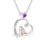 Embrace Eternal Bonds – Birthstone Heart Necklace Celebrating Mother & Child – A Cherished Treasure for Moms and Grandmothers - Image 2