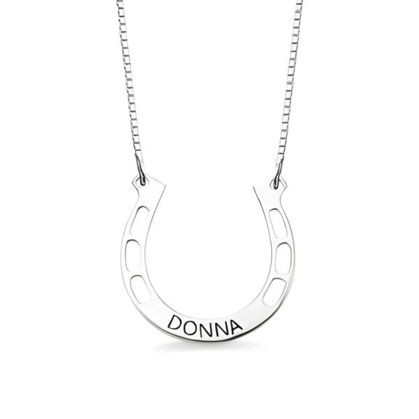 Custom horseshoe name necklace for equestrian hearts