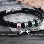 Carry His Story Close – Braided Leather Name & Birthstone Bracelet – For Fathers and Husbands on Special Days - Image 2