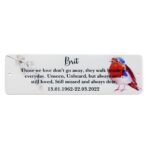 Memorial bench plaque for pets with robin motif