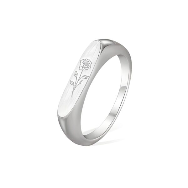 Engraved floral signet ring celebrating birth month