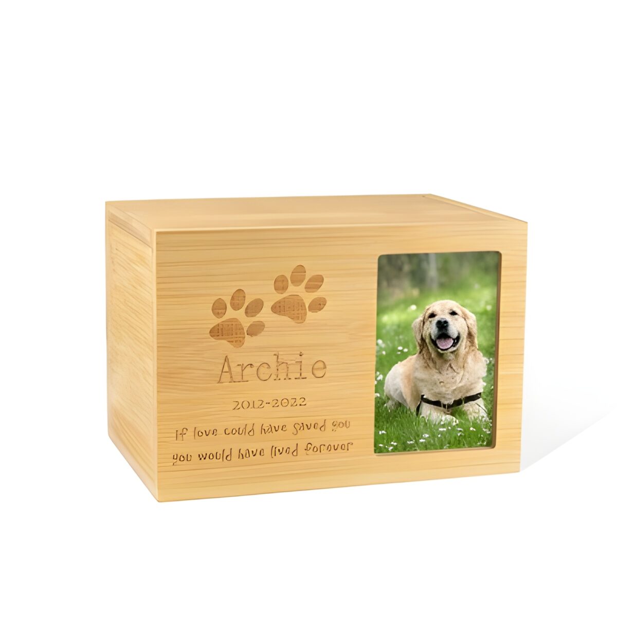 Custom wooden pet cremation urn for cherished memories