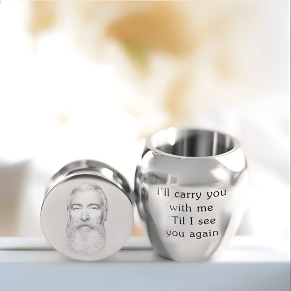 Custom mini urn with photo and message for loved ones