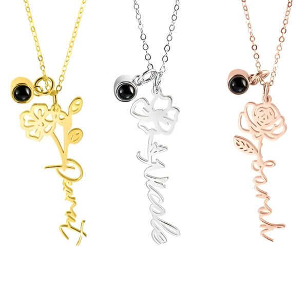 Birth flower photo projection necklace, embrace your story