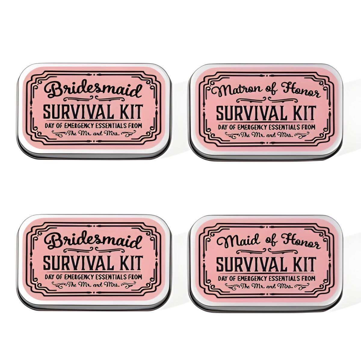 Custom bridesmaid wedding day survival kit tin