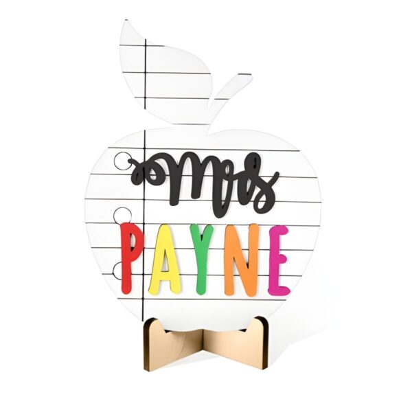 Custom wooden apple teacher sign celebrating educators