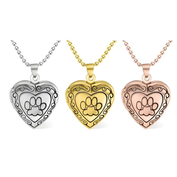 Heart-shaped pet paw locket necklace for cherished memories