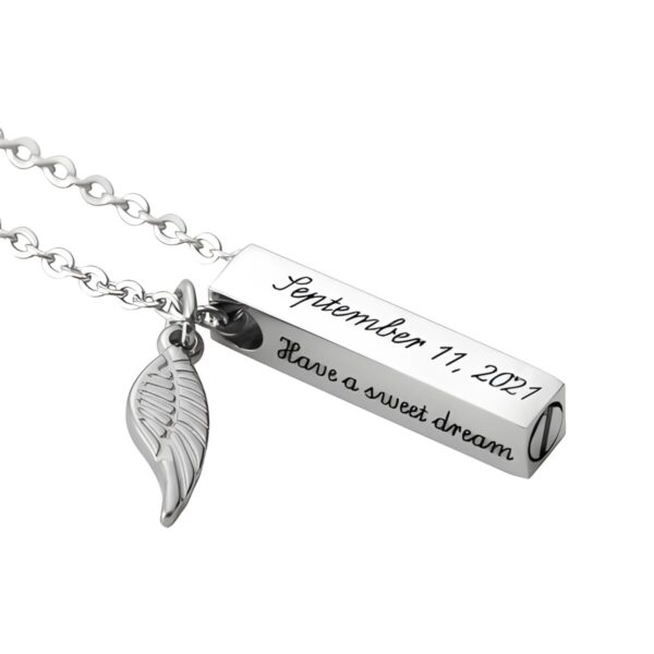 Engraved cremation urn bar necklace for cherished memories
