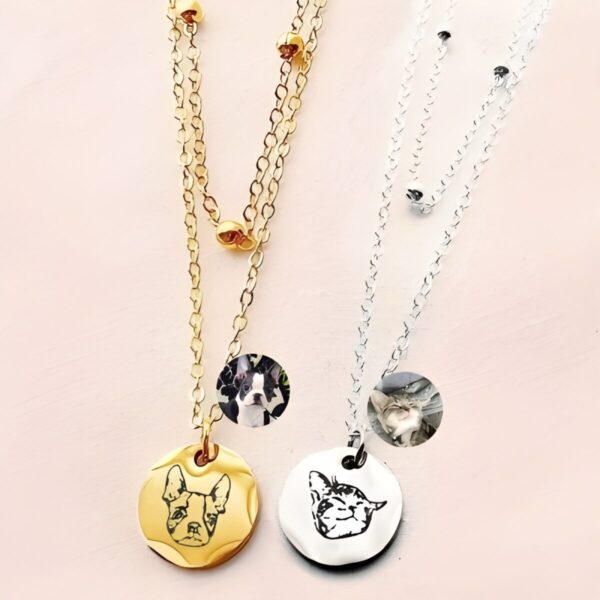 Layered pet portrait necklace for cherished pet lovers
