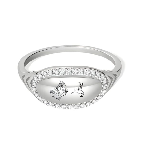 Birthflower hummingbird ring symbolizing family love