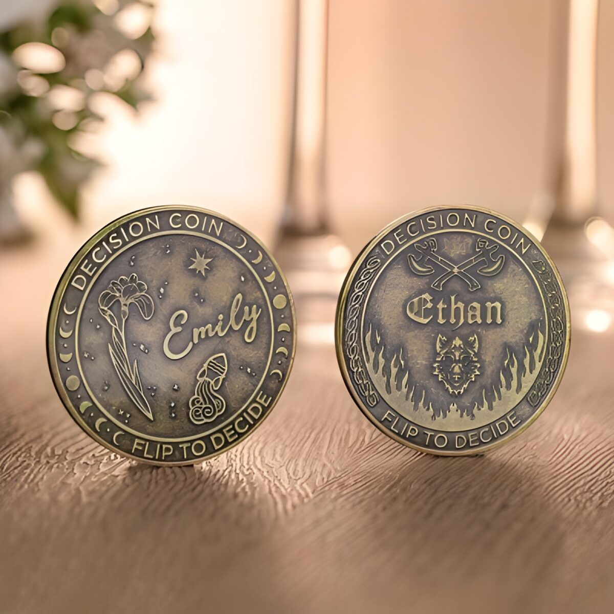 Engraved decision coin for couples celebrating togetherness