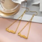 Embrace Your Identity – Elegant Triangle Name Dangle Earrings – A Timeless Treasure for Her - Image 5