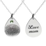 Personalized water drop necklace with birthstone and fingerprint