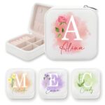Personalized birth flower jewelry travel case
