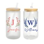 Custom birth flower glass tumbler with name