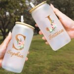 Embrace Every Sip – Floral Initial & Name Glass Tumbler with Bamboo Lid – A Cherished Keepsake for Her Special Moments - Image 2