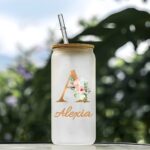 Embrace Every Sip – Floral Initial & Name Glass Tumbler with Bamboo Lid – A Cherished Keepsake for Her Special Moments - Image 3