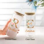 Embrace Every Sip – Floral Initial & Name Glass Tumbler with Bamboo Lid – A Cherished Keepsake for Her Special Moments - Image 5