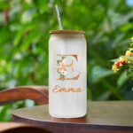 Embrace Every Sip – Floral Initial & Name Glass Tumbler with Bamboo Lid – A Cherished Keepsake for Her Special Moments - Image 6