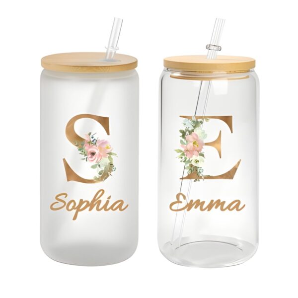 Personalized floral glass tumbler for special moments