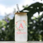 Embrace Every Sip – Floral Initial Glass Tumbler with Bamboo Lid – A Cherished Keepsake for Her Special Moments - Image 3