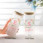 Embrace Every Sip – Floral Initial Glass Tumbler with Bamboo Lid – A Cherished Keepsake for Her Special Moments - Image 5