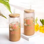 Embrace Every Sip – Floral Initial Glass Tumbler with Bamboo Lid – A Cherished Keepsake for Her Special Moments - Image 7