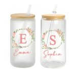 Personalized floral glass tumbler for special moments