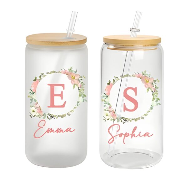 Personalized floral glass tumbler for special moments