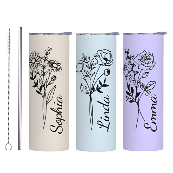 Custom birth flower travel tumbler for cherished moments