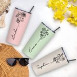 Embrace Your Story – Birth Flower & Name Travel Tumbler – A Cherished Companion for Her Special Moments - Image 2