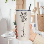 Embrace Your Story – Birth Flower & Name Travel Tumbler – A Cherished Companion for Her Special Moments - Image 5